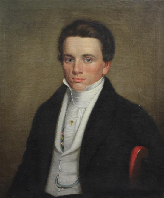 English School c.1830 Half length portrait of a gentleman, 30 x 25in.